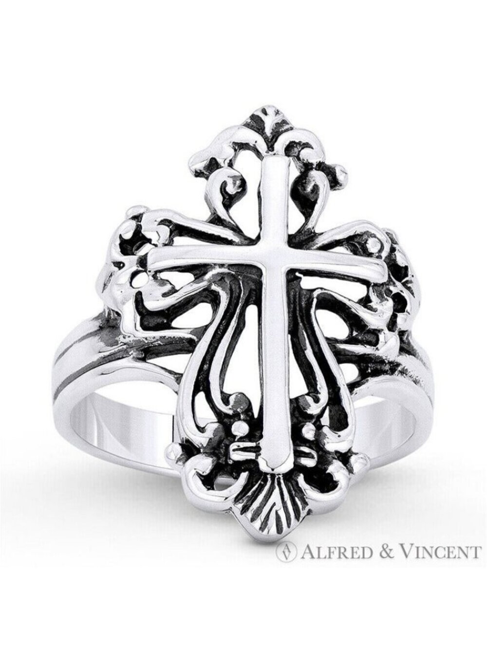 St. Thomas & Latin Cross Religious Charm Ring in .925 Sterling Silver - Size 6